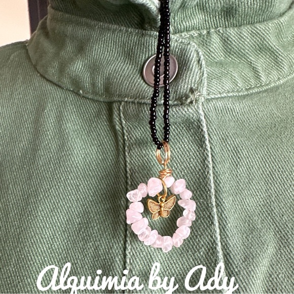 Pink quartz pendant charm beaded bohemian necklace - Picture 2 of 2